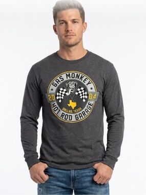 Gas Monkey Hot Rod Garage Gray Long Sleeve Shirt - Size Large